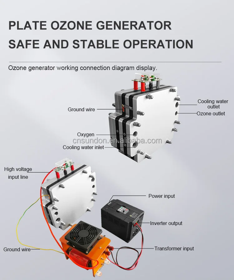 أو معالجة مياه الصرف الصحي وبركة السمك 100G مولد الأوزون العلوي f