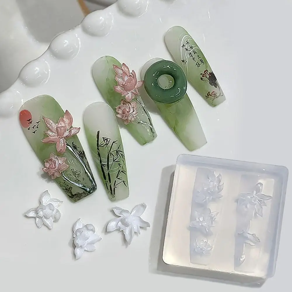 3D Lotus Flower Nail Design Silicone Molds Carving Template Art Epoxy Resin Molds Classic Floral Leaf Nail Supplies Accessories