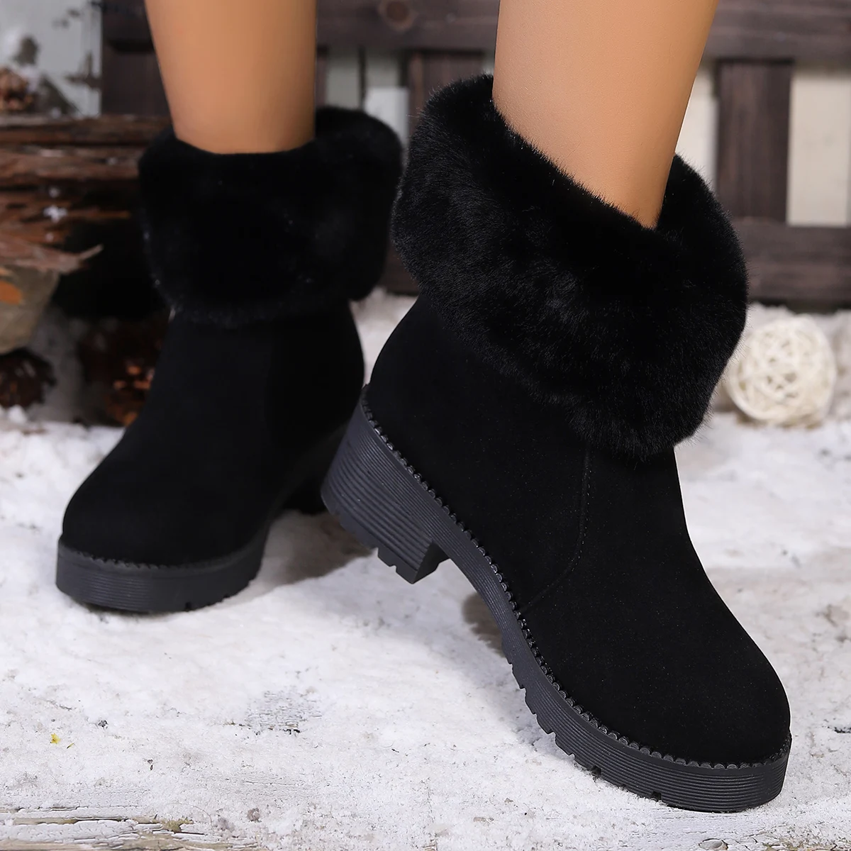 

2025 Новые женские ботильоны, зимние теплые зимние ботинки, женская удобная хлопковая обувь на меху на платформе для женщин, уличная дизайнерская обувь