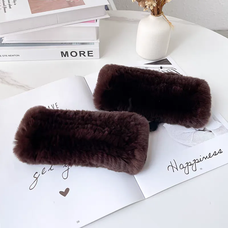 قفازات فرو شتوية ناعمة ومرنة للغاية للفتيات منسوجة يدويًا بدون أصابع قفازات من فراء أرنب ريكس الحقيقي #6