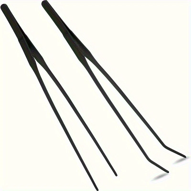 1PC Stainless Steel Straight Arc Tweezers With Long Handle In Black For Garden, Kitchen, Indoor And Outdoor Use