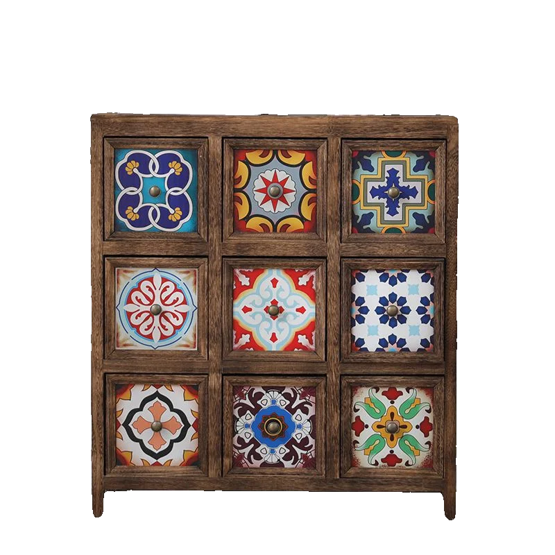 American solid wood retro locker living room painted chest cabinet multi-layer drawer storage cabinet bedroom locker balcony