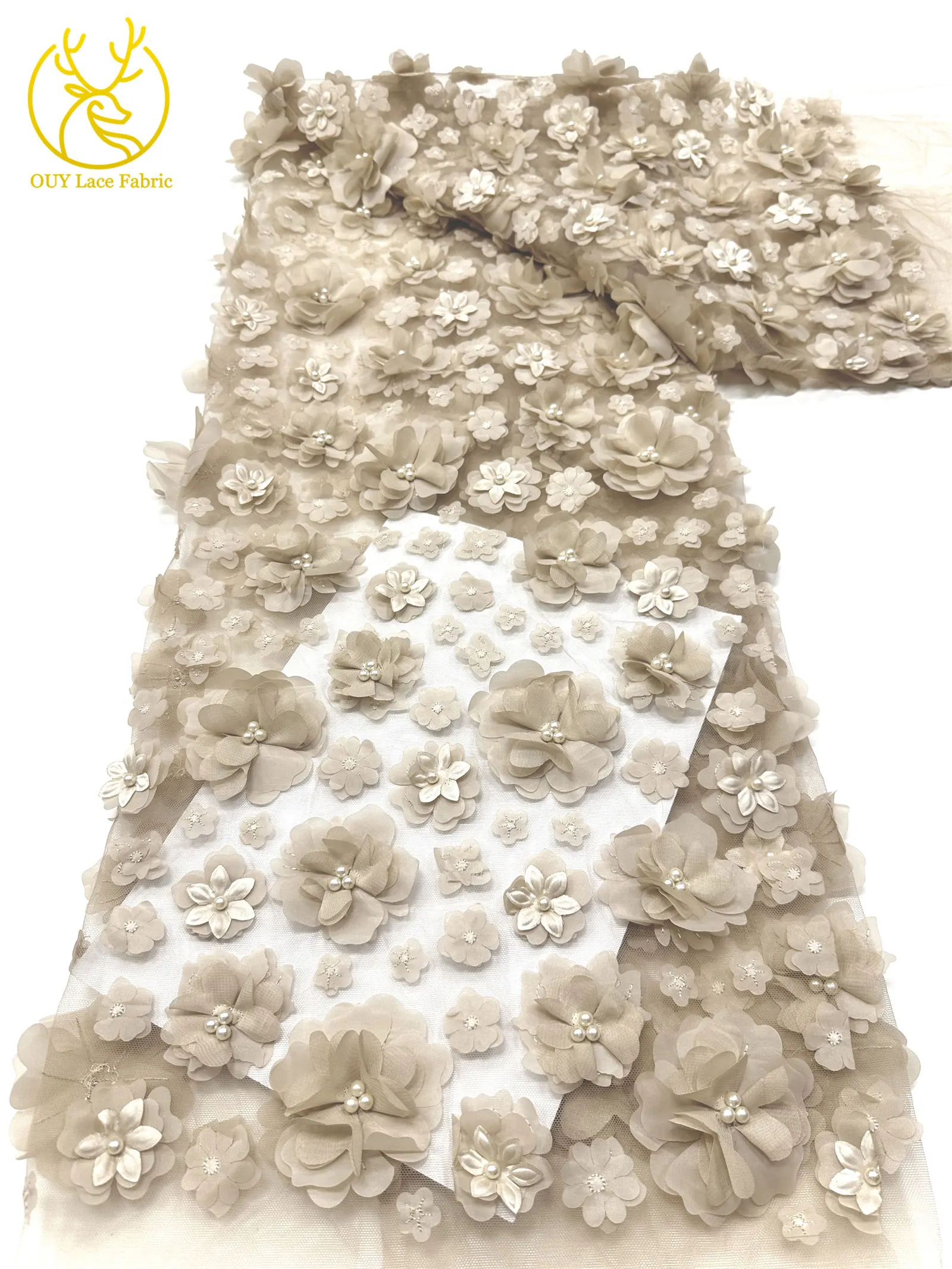 3D Französische Blumenperlen-Spitze 2026 Afrikanische Pailletten-Spitze Nigerianischer Tüll-Netzstoff für Hochzeitskleider 5 Yards – Detail 16