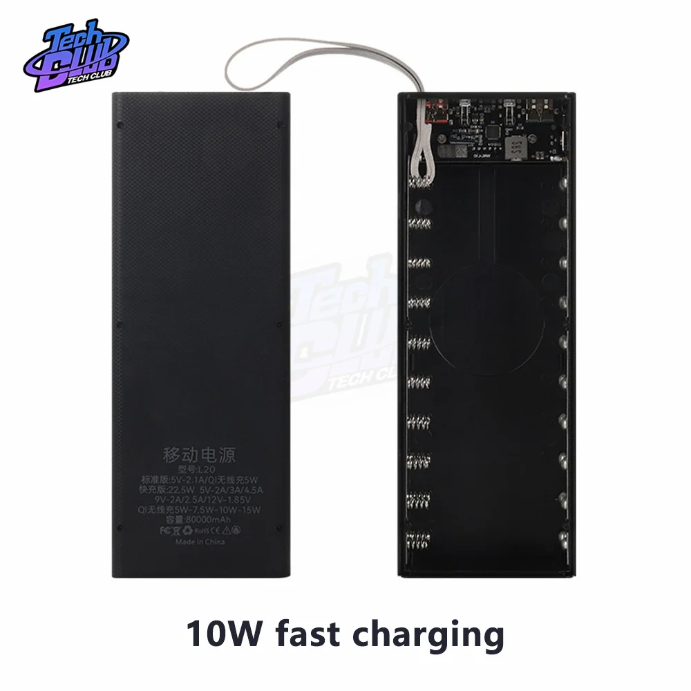 Imagem -02 - Destacável do Banco de Potência para Telefones de Carregamento sem Solda 20x18650 Baterias 22.5w Caixas de Armazenamento da Bateria Diy Case