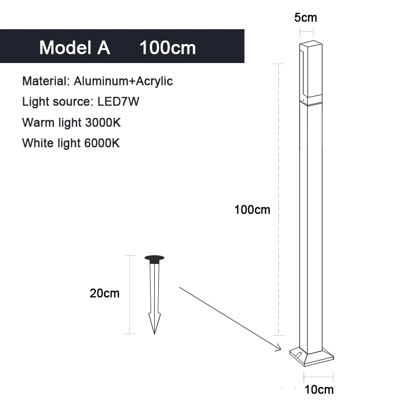 Waterdichte Ip65 Led Gazon Licht 110V 220V Aluminium Acryl Straatlantaarn 30 40 60 80 100Cm Voor Tuin Binnenplaats Villa Verlichting - afbeelding 1
