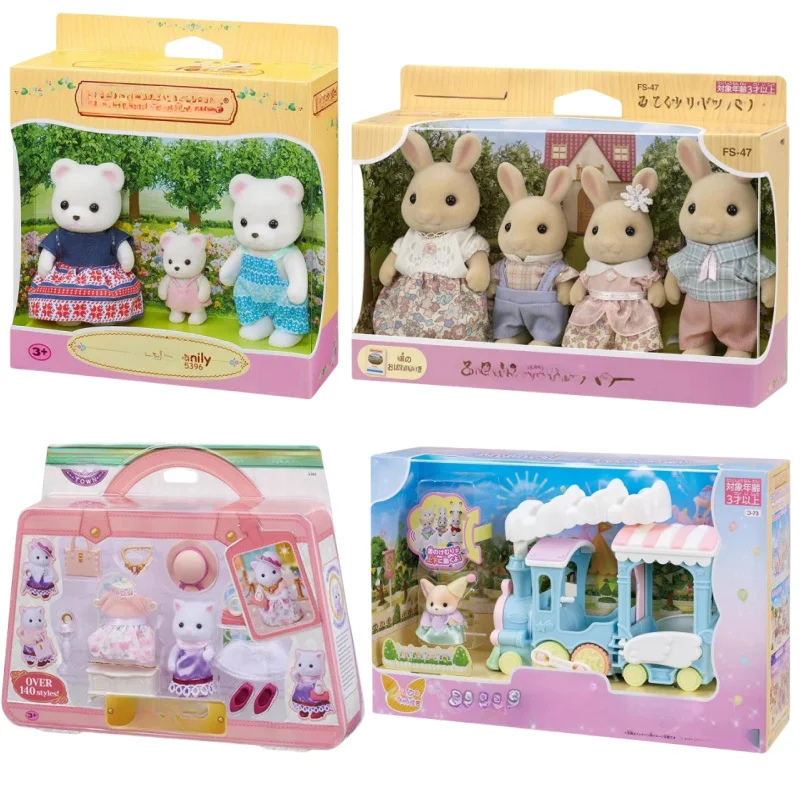 Genuine Forest Families Anime Persian Cat  Cloud Rainbow Train Polar Bear Family Cute Milk Rabbit Family Doll Gift Toys