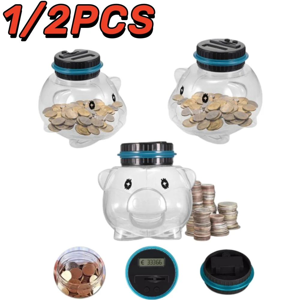 1/2PCSElectronic Piggy Bank LCD Display Digital Counting Coin Bank Storage Box Counting Money Saving Jar For USD EURO Money Gift