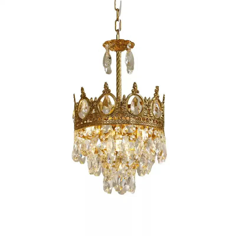 

Light luxury crown crystal American bedside chandelier French brass homestay cloakroom dining room bedroom bay window light