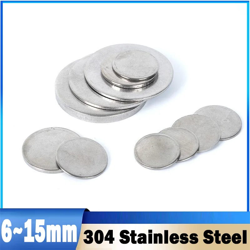 20~150pcs Flat Round Circle Plate Disc 6~15mm 304 Stainless Steel Solid Plate Circular Sheet Washer Without Hole