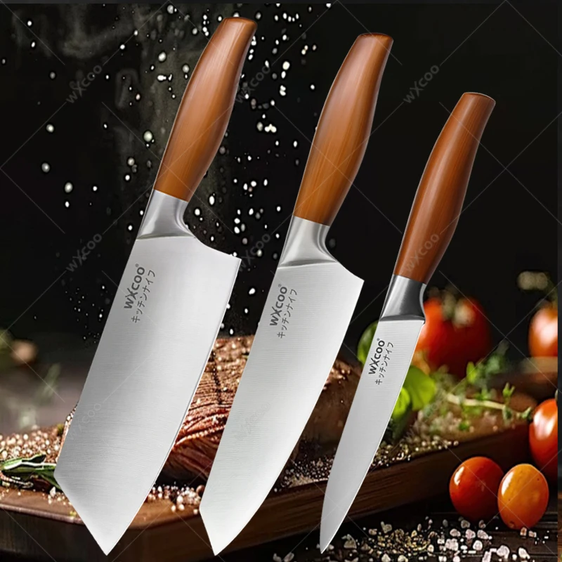 WXCOO Stainless Steel Meat Chopping Cleaver 1-3pcs Kitchen Knives Set Japanese Chef Knife Fish Vegetables Slicing Butcher Knife