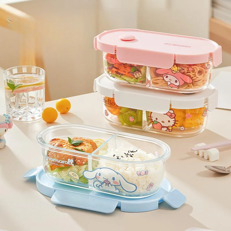 

Sanrio Lunch Box Microwave Heating Special Glass Bowl Cute Cinnamoroll Hello Kitty Split Lunch Box Fresh Lunch Box Bento Bowl