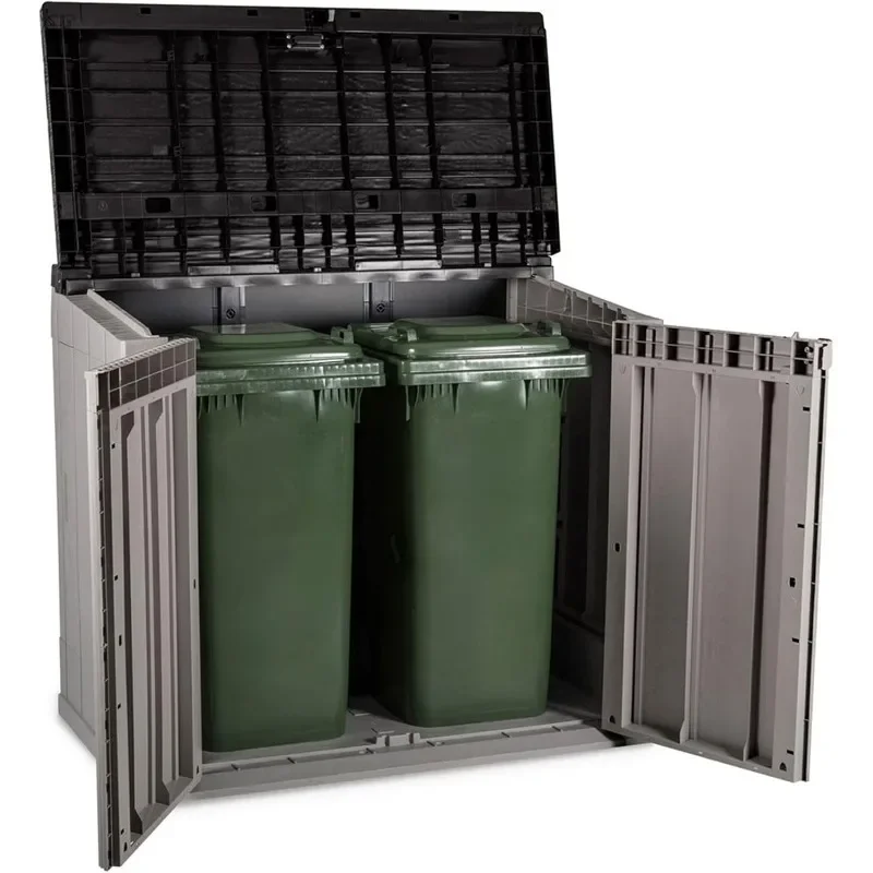 

Stora Way All Weather Outdoor XL Horizontal Storage Shed Cabinet for Trash Can, Garden Tools, and Yard Equipment