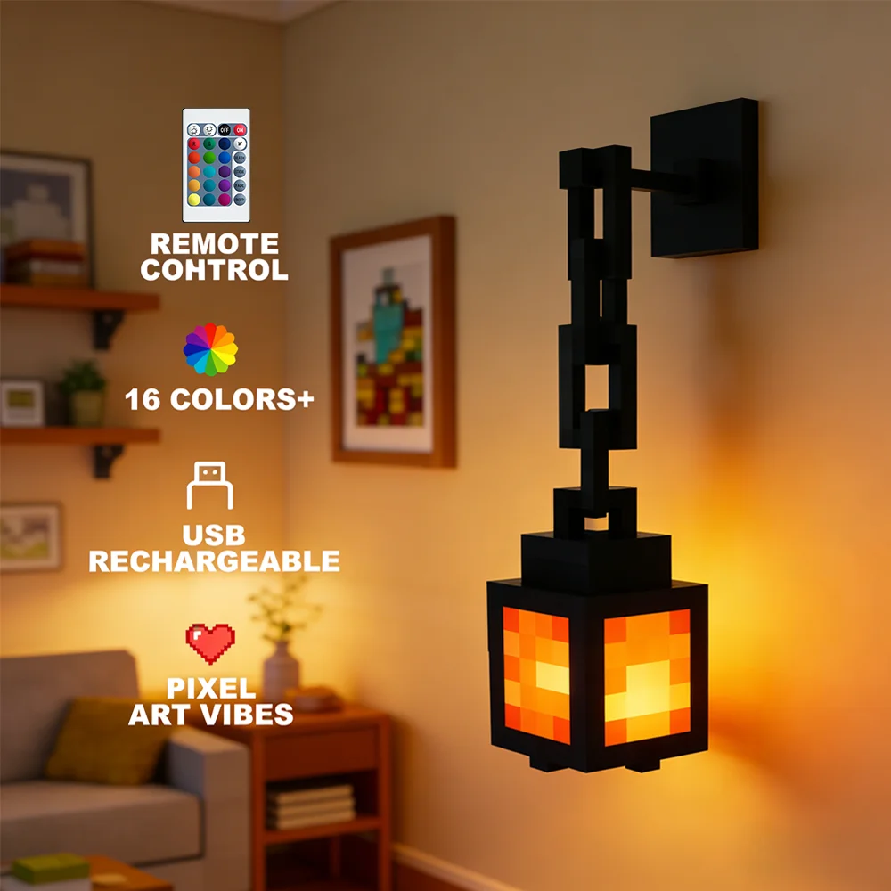 

Desktop Decoration Pixel Style Night Light Portable Table Lamp 16 Colors Lantern DIY Indoor Decor Festival Atmosphere Light HOME
