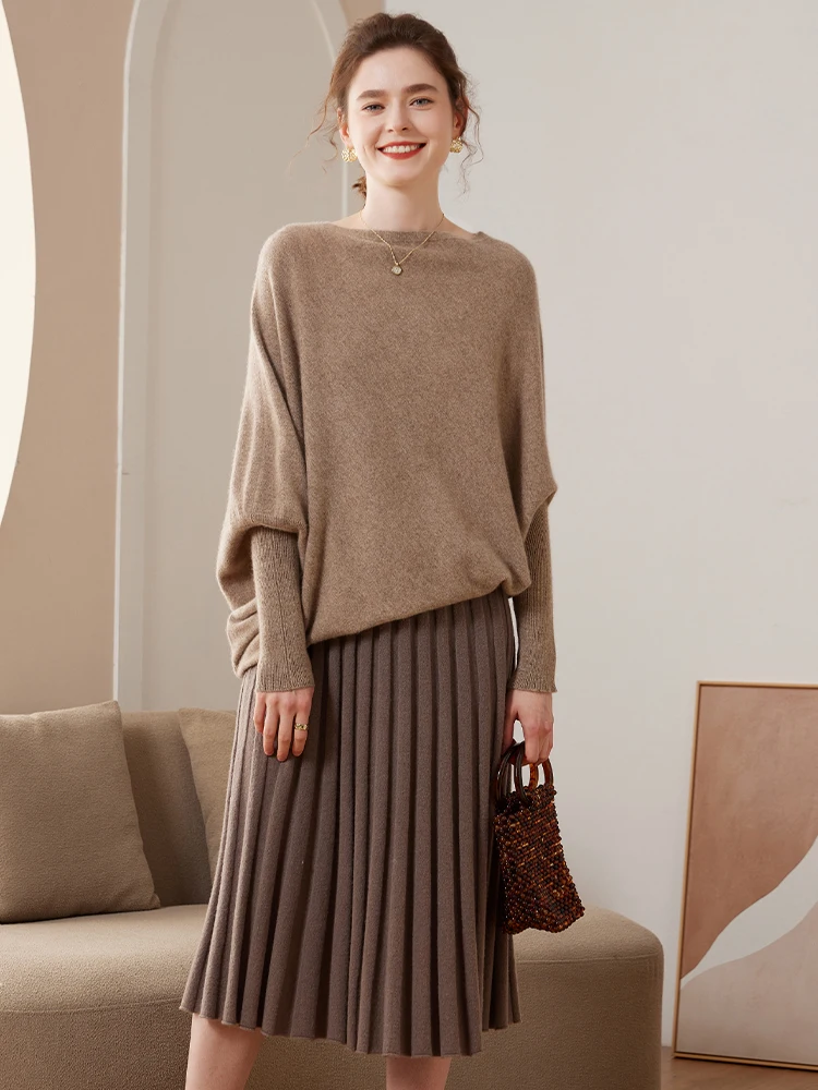 TLOML 高級女性の 100% カシミヤバットシャツビッグショールプルオーバー秋冬ソフト暖かいラップオフィスレディカシミヤニットトップス