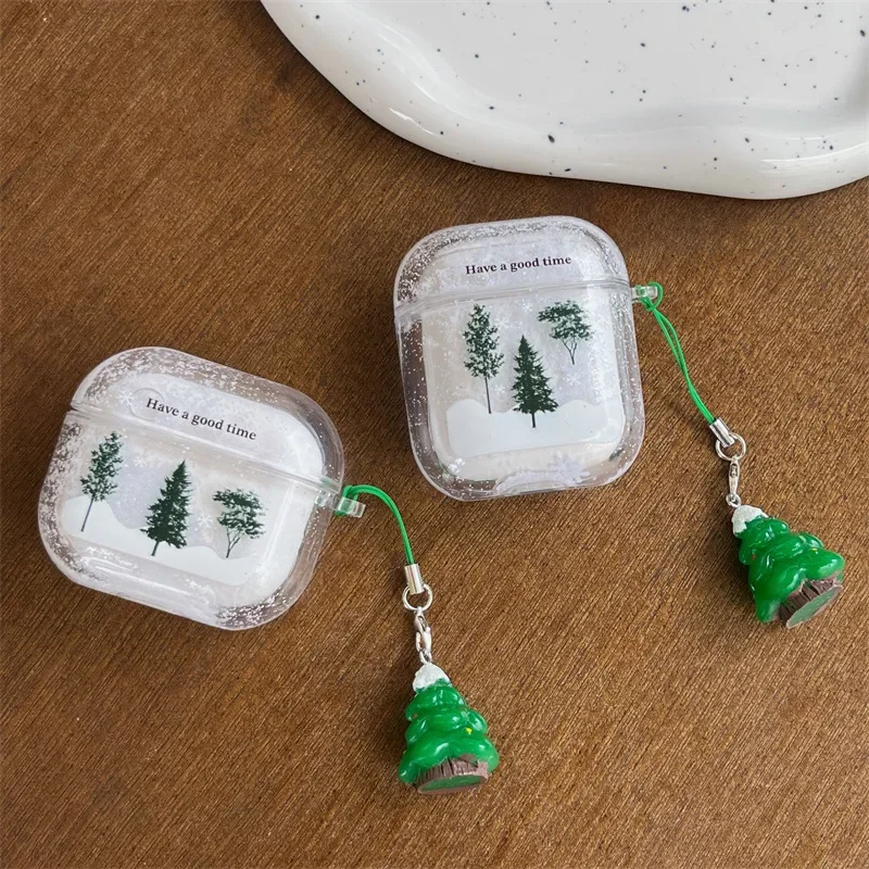 

Christmas Tree Transparent Case for AirPods 4 Airpod 1 2 3 Pro Pro2 Bluetooth Earbuds Protective Earphone Case Cover