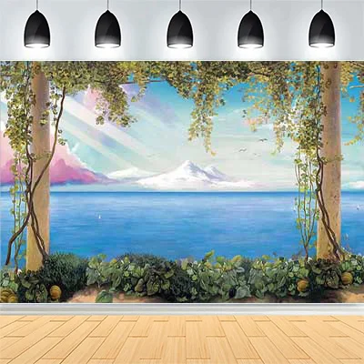 Blue Sea Waves Beach Coastline Photography Background  Sea  Breeze Sunset Glow Seagulls Sunlight Studio Backdrops DW-17
