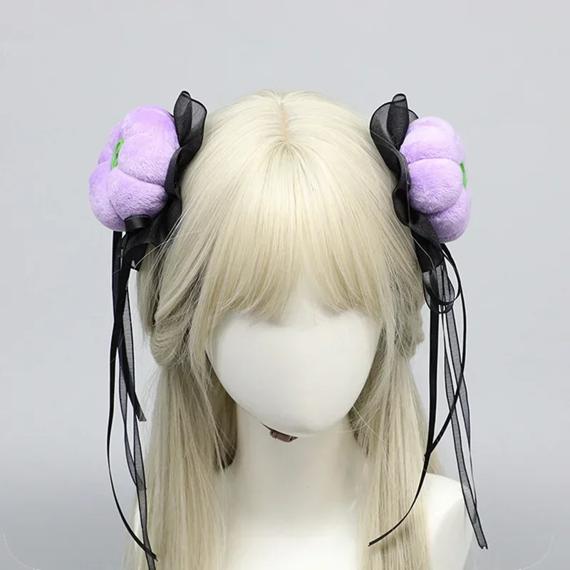 Nuova zucca di Halloween carino Lolita Cosplay fermagli per capelli donna copricapo per adulti arancione viola un paio di copricapo oggetti di scena per feste di carnevale