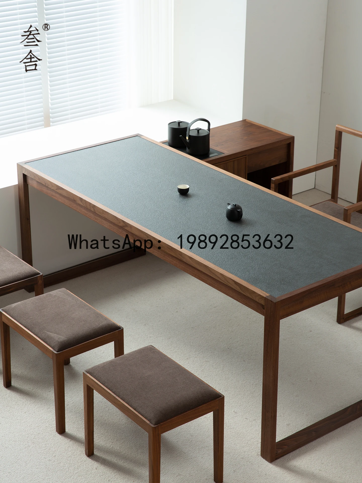 Solid Wood Rock Board Tea Table Home Living Room New Chinese Style Desk Dining Table Dual-use