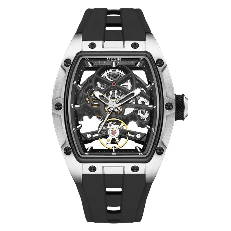 MEGIR Men Wristwatch Fashion Black Waterproof Automatic Mechanical 