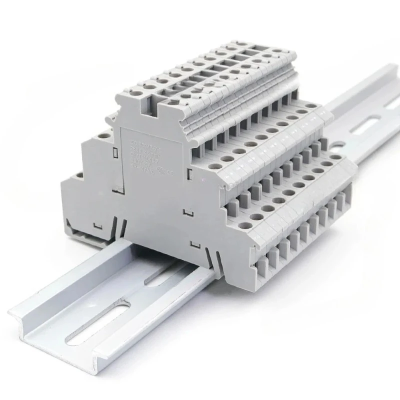 50Pcs DIKD 1.5 DIN Rail Terminal Block 1.5mm² 3-Tier Screw Clamp for C45 DZ47 Breakers Industrial Control Cabinets