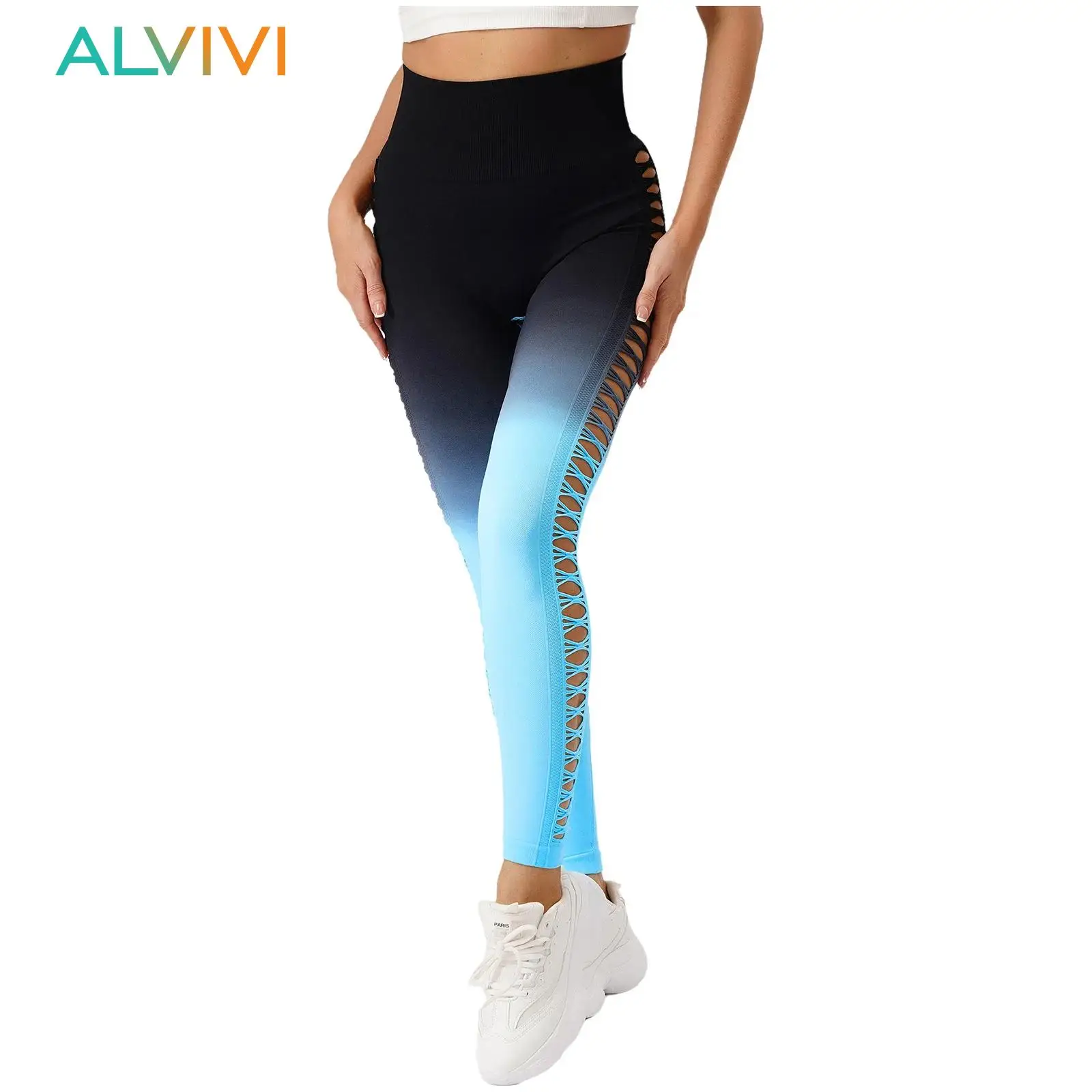

Womens Hip Tight Yoga Pants Trousers High Waist Side Hollowed-Out Design Yoga Leggings Running Fitness Yoga Sportswear