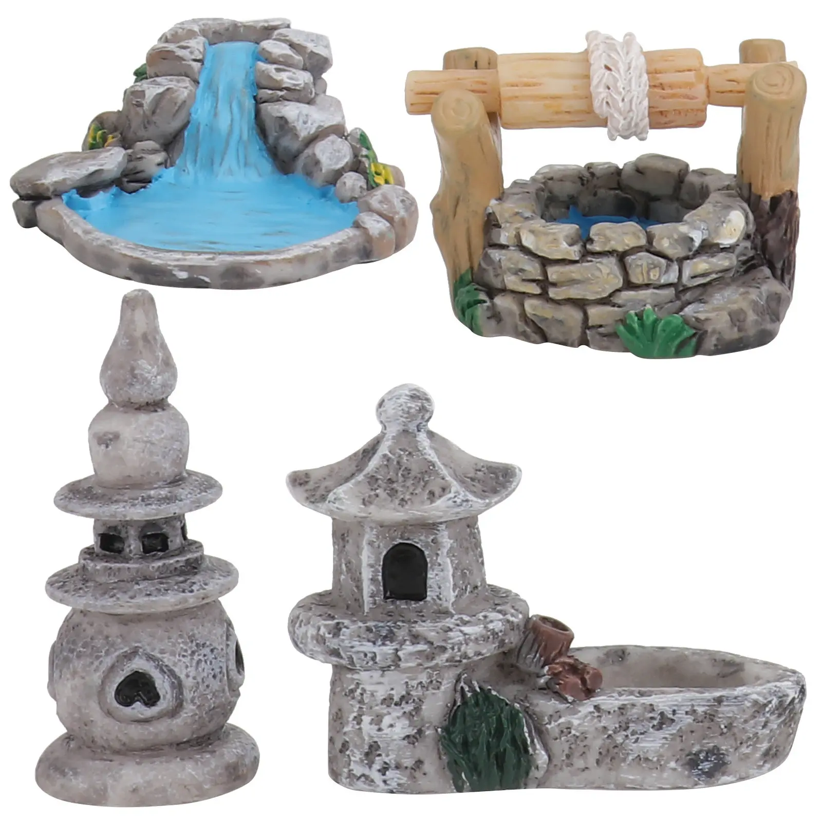 4Pcs Chinese Traditional Mini Scene Decor Set Compact Lifelike Landscape Ornament for Miniature Plant Display