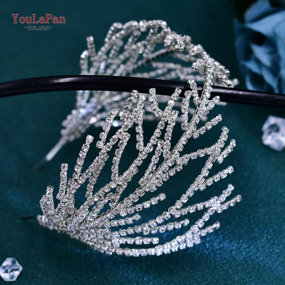 YouLaPan-Diadema elegante para novia, cadena de diamantes de imitación brillantes, tocado de boda de Color plateado, diademas de fiesta para dama de honor, HP666