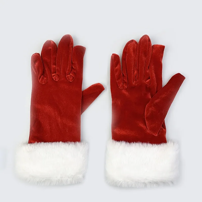 ‌Christmas Party Gloves‌ - Women's Short Velvet Gloves with Warm Winter Gloves for Wedding, Gift (Red/Dark Green)
