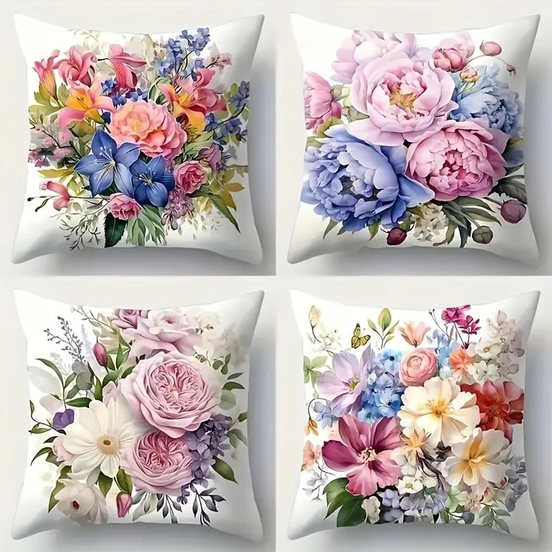 

Vibrant Mixed Floral Bouquet Pillowcase: Watercolor Pattern Decorative Pillow Cover