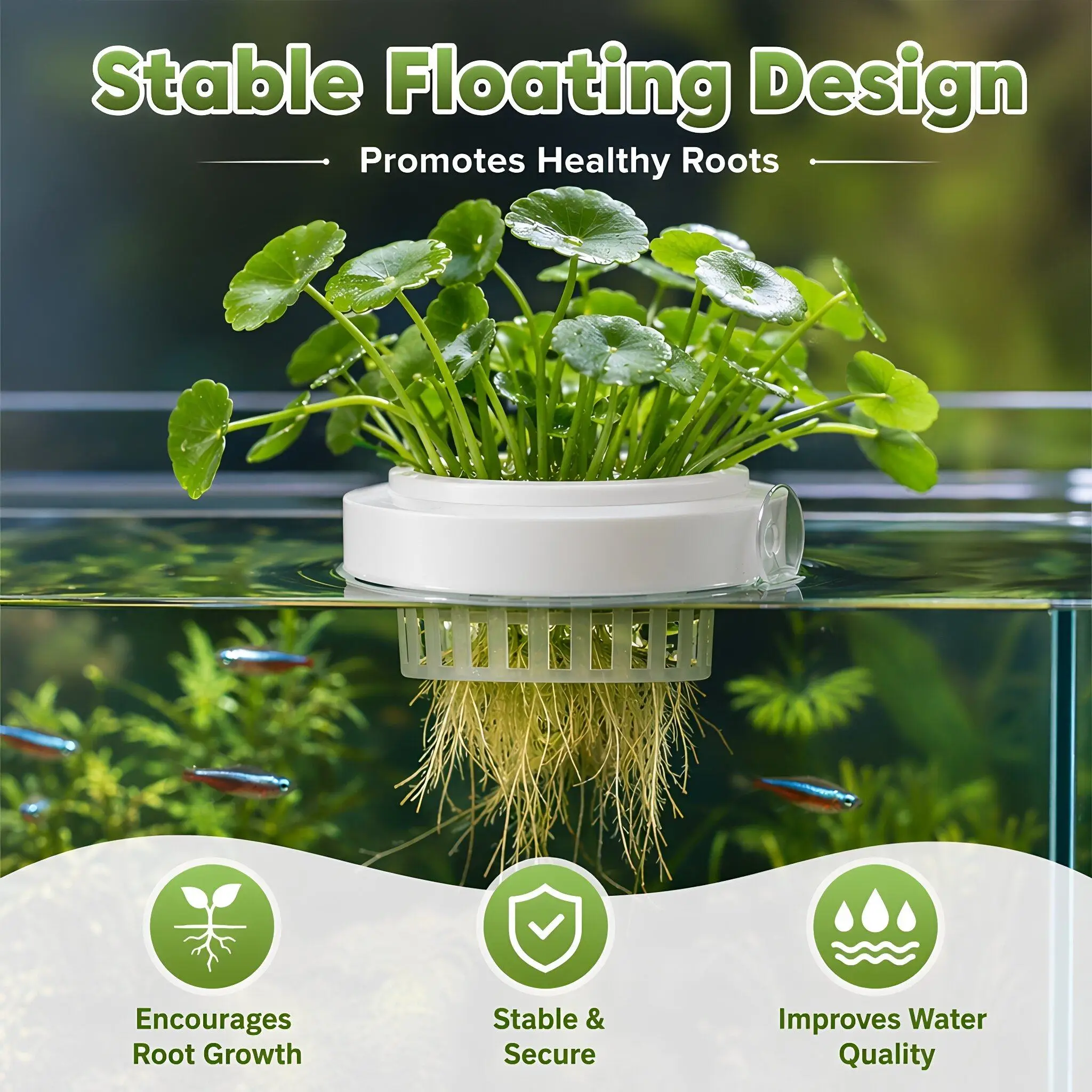 4pcs Floating Aquarium Plant Basket Plastic Aquatic Plant Container Fish Tank Hydroponic Planting Cup with Suction Cup - view 3