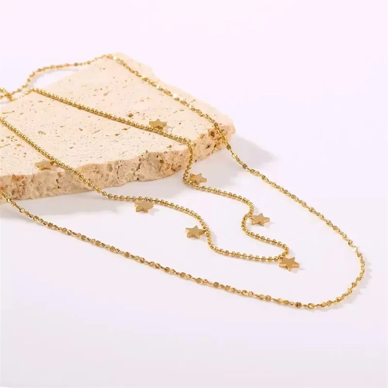 GANPUP 316L Edelstahl Goldfarben Sterne Halskette Armband Set für Frauen Statement Metall Textur Wasserdichter Schmuck Geschenk – Detail 14