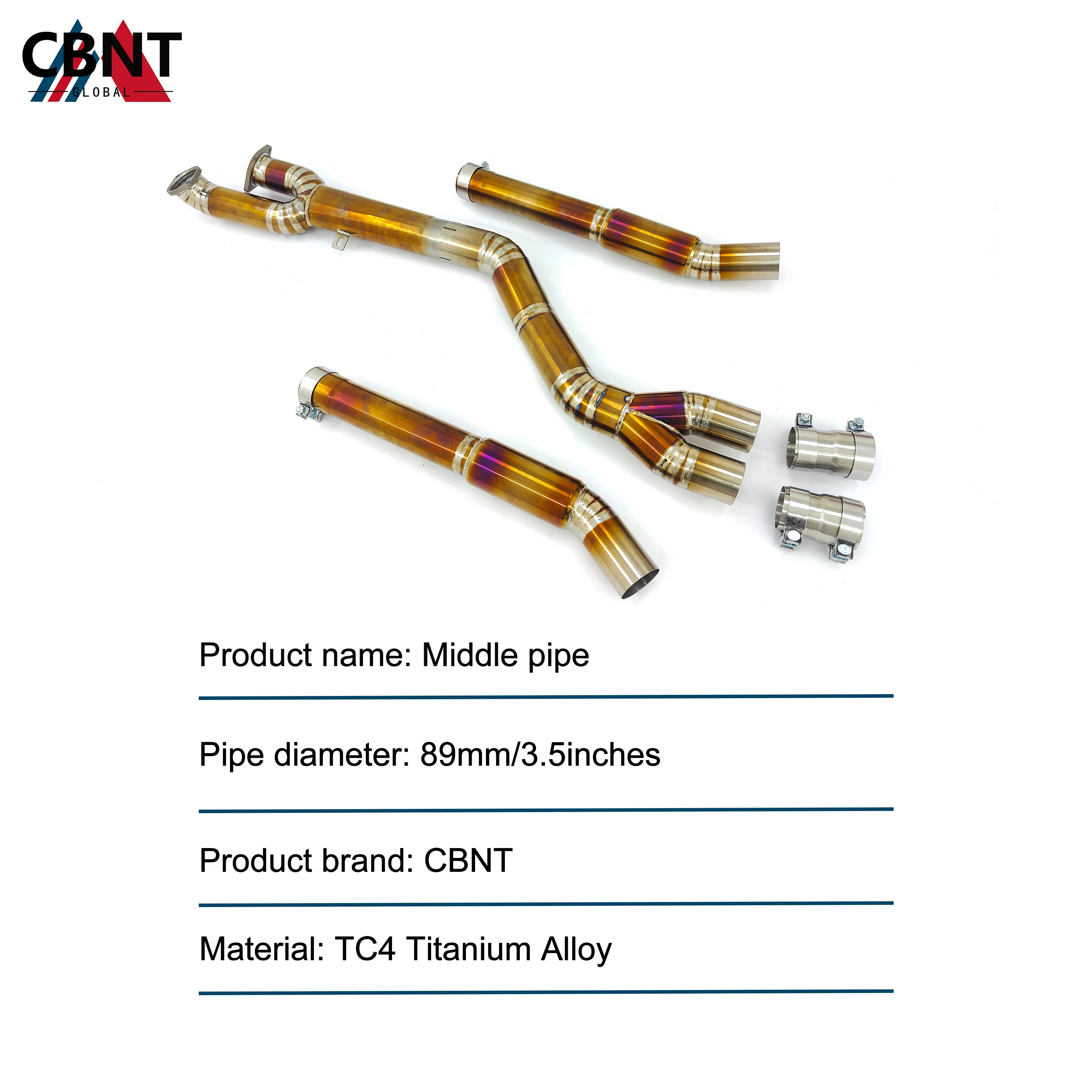 CBNT Exhaust System Mid Pipe for BMW G80 M3 G82 M4 S58 3.0T TC4 Titanium Alloy Middle Pipe with Resonator 89mm/3.5inches