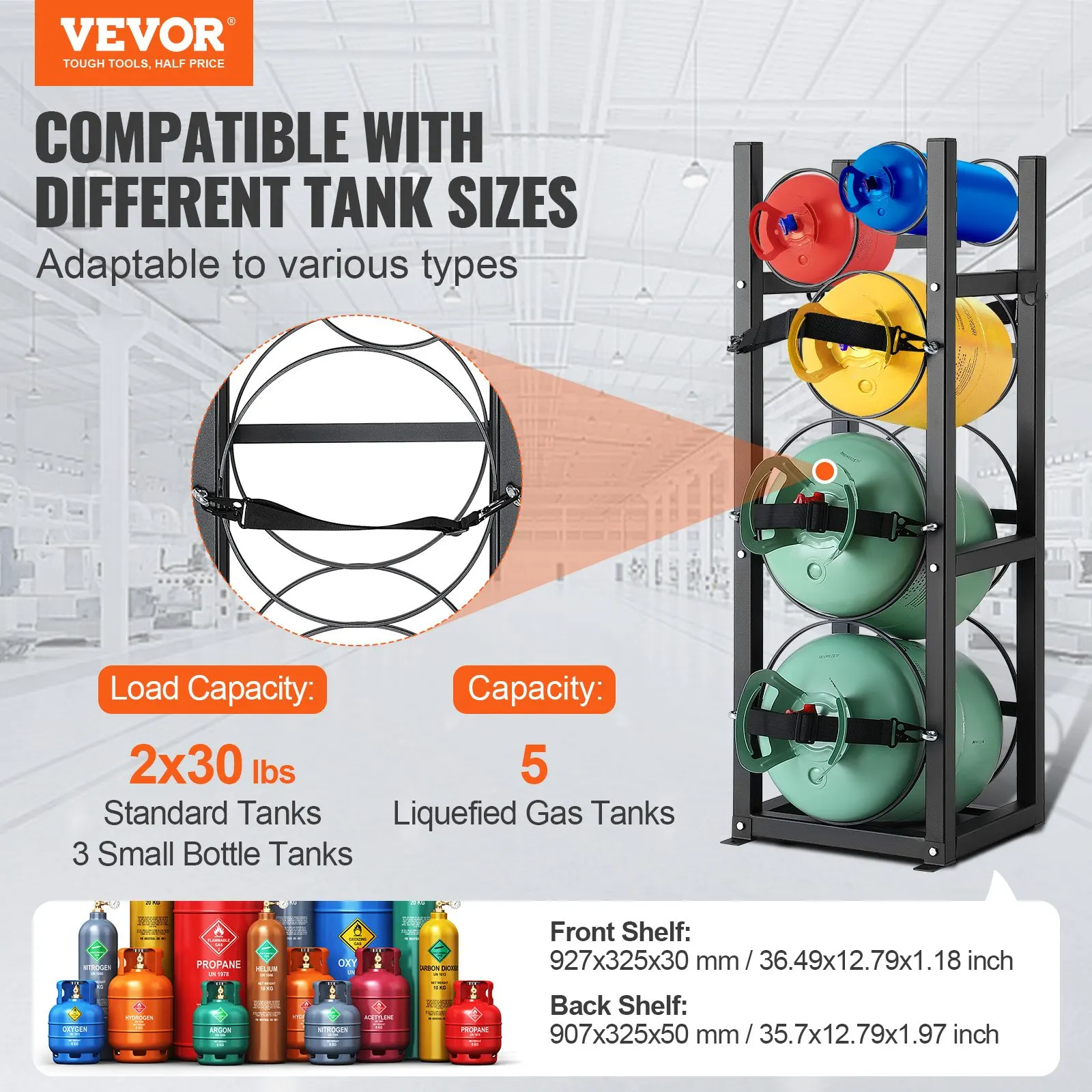 

Refrigerant Tank Rack, With 2 X 30lbs And Other 3 Small Bottle Tanks, Cylinder Tank Rack 12.79x12.99x47.12 In, Refrigerant