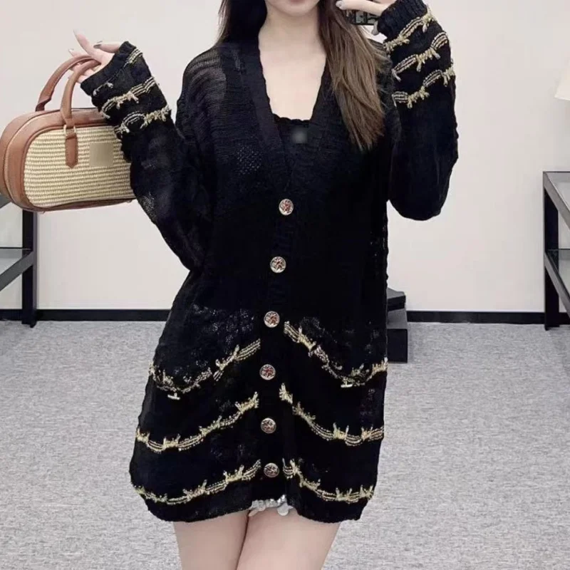 

Autumn New Women's V-Neck Wool Embroidered Long Sleeve Knitted Cardigan Y2K High-Quality Fashion Casual Loose Wool Jacket 2025