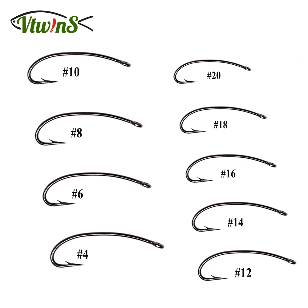 Vtwins 50PCS 3X Long Shank Curve Barbed Hook Stonefly Nymphs Stimulator Attractor Dry Fly Tying Fishing Hooks