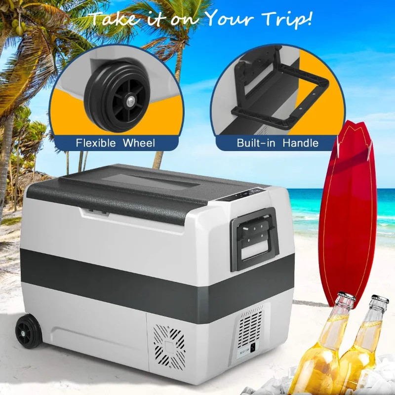 COSTWAY Refrigerador para automóvil con ruedas, refrigerador eléctrico de 53 cuartos con control de aplicaciones, temperatura dual de doble zona, -4 ° F a 68 ° F F F