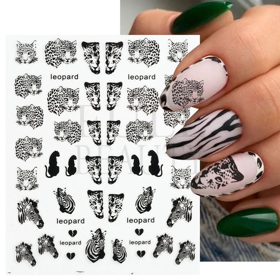 The Leopard Tiger Nails Stickers 3D Bronzing Rose Gold Black Zebra Wildlife Prints Manicure Sliders Nail Art Decoration #BTF-S08