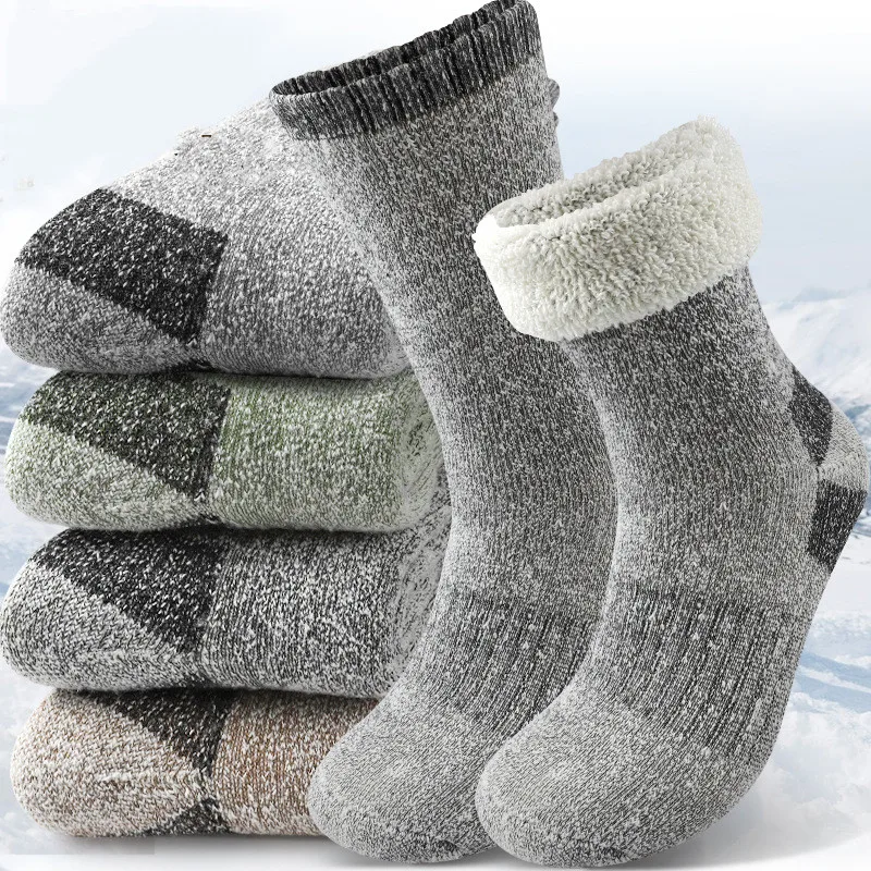 

3 пары теплых толстых носков, мужские шерстяные походные носки, мягкие зимние повседневные влагоотводящие носки для экипажа в помещении и на открытом воздухе