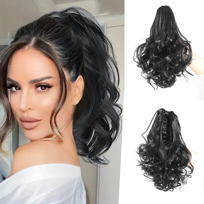 

LUPU 10-Inch Short Curly Clip-In Ponytail Extension - Heat-Resistant Synthetic Hair with Voluminous Claw Clip