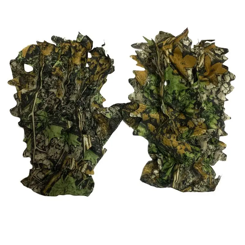 Hunting Ghillie Gloves Camouflage Suit Gloves 3D Bionic Leafy Camouflage Headwear For Jungle Wildlife Photography Turkey Camo