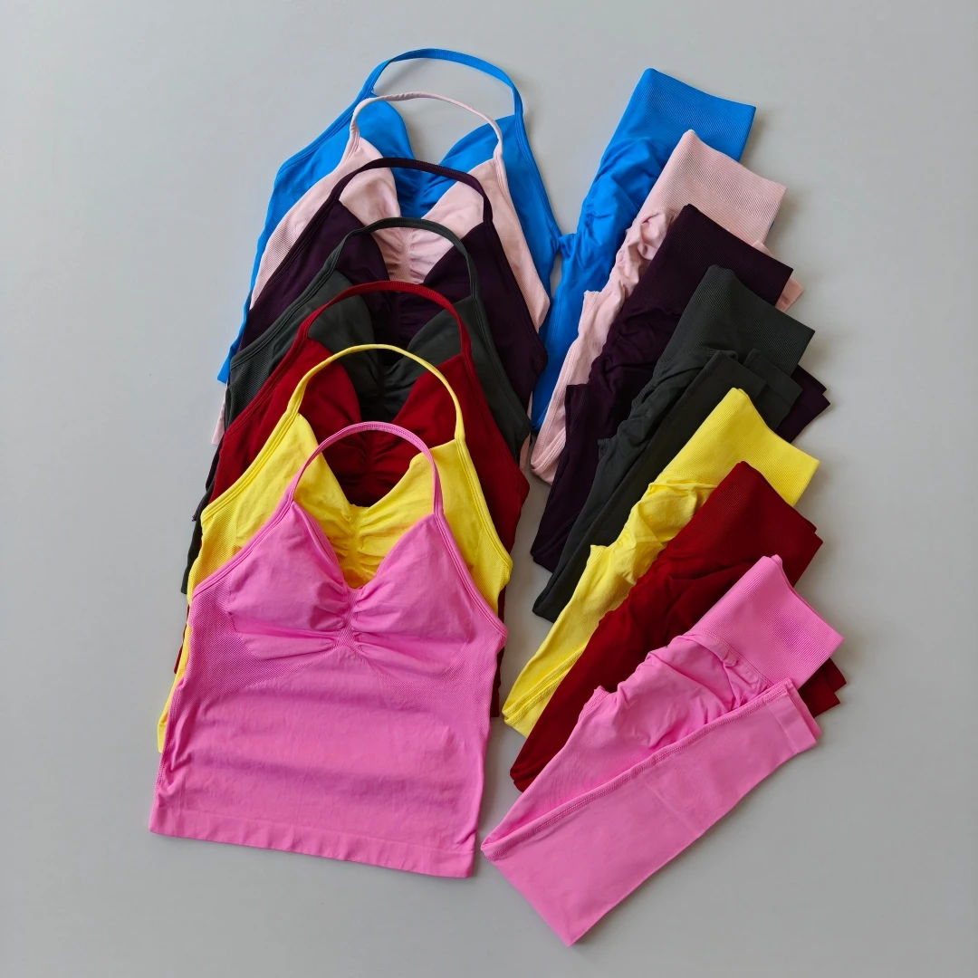 

2pcs Sport Sets Cloth Women Gym Push Up Yoga Pants Hollow Back Gym Fitness Bras Workout High Waisted Leggings Seamless Set Suit