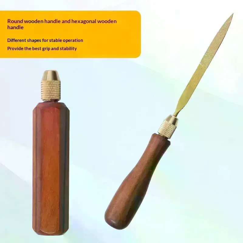 Wood File Handle Wooden Handles With Brass Collet Chuck For Small Files Accessories DIY Metal And Jade Polishing