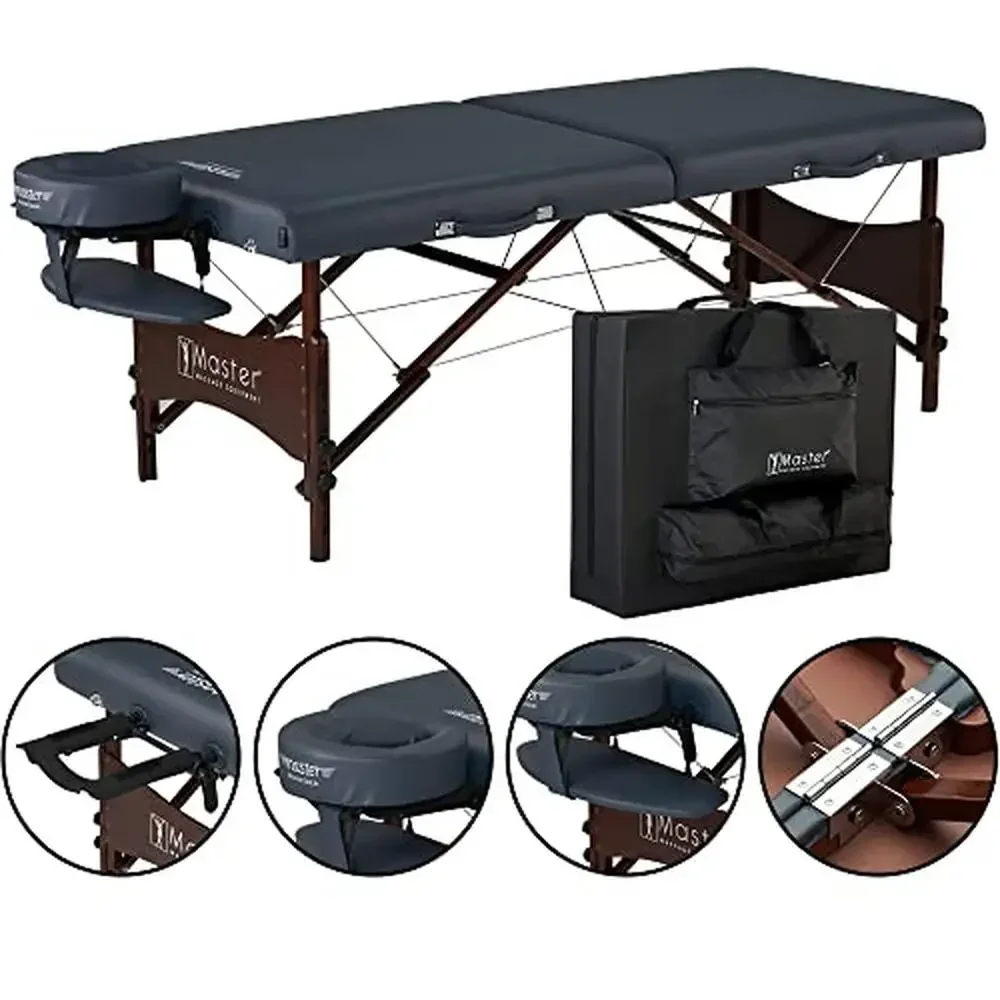 Portable Massage Table with Denser Cushion Walnut Stained Hardwood Steel Support Cables Pillows Lightweight & Versatile Spa Bed