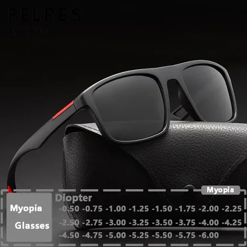 Gafas cuadradas clásicas con lentes negros para miopía, gafas graduadas teñidas para hombres, gafas de sol para conducir para deportes al aire libre-2,0-2,5