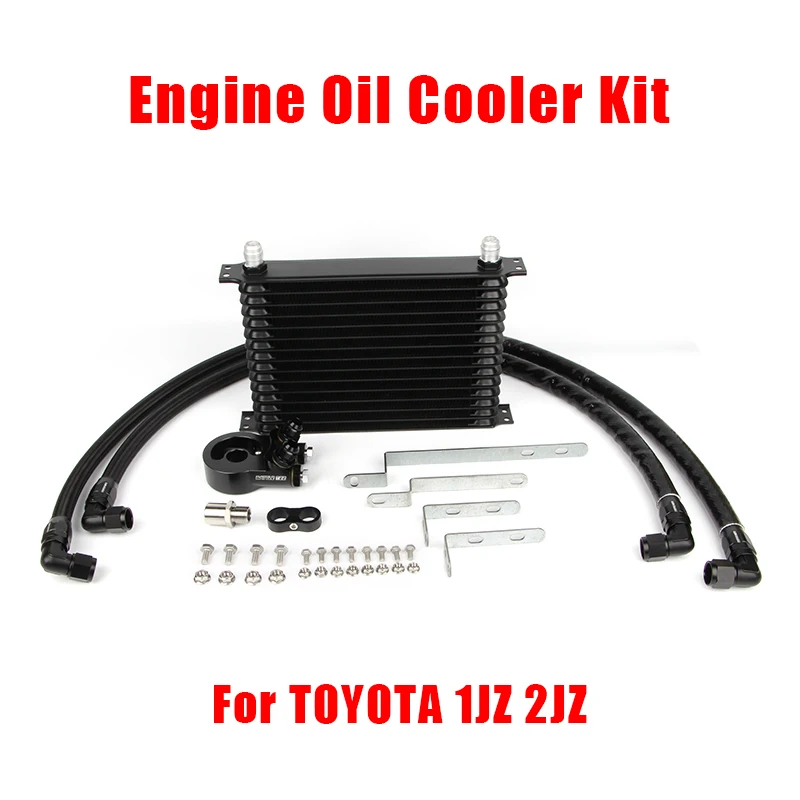 

BATTLEBEE Car Engine Oil Cooler Cooling System Kit With Rubber Tube Aluminum Radiator For Toyota 1JZ 2JZ BB-OCK-140