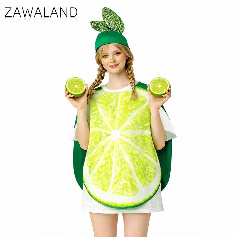 

Zawaland Adult Lime Slice Costume Funny Fruit Outfit with Leaf Hat Halloween Carnival Cosplay Suit Themed Parties Disguise Wear