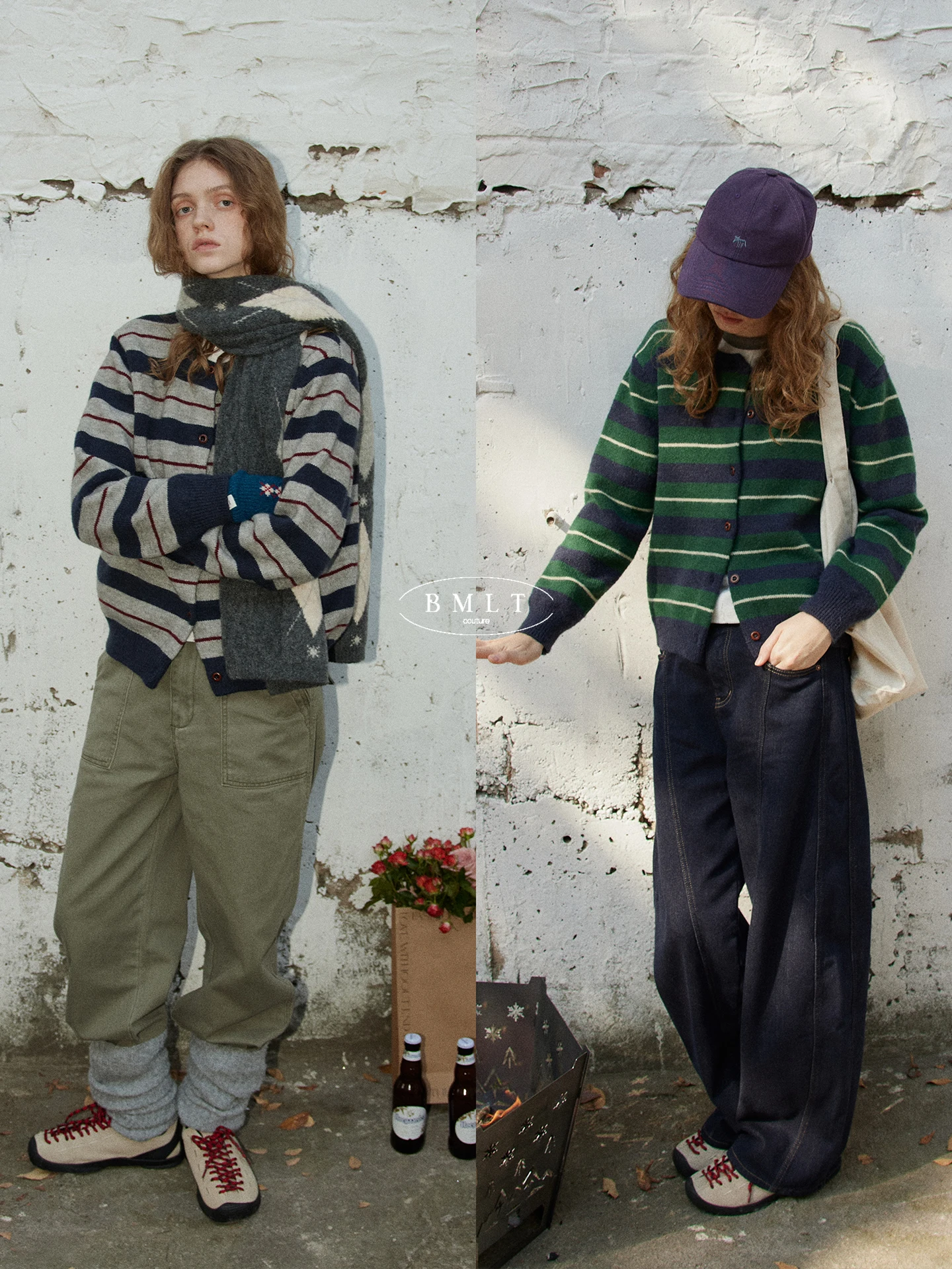 

Вязаный свитер BMLT Street Style: теплый, в стиле ретро, с круглым вырезом, на одной пуговице, кардиган в полоску с цветовыми блоками, осень-зима, новинка