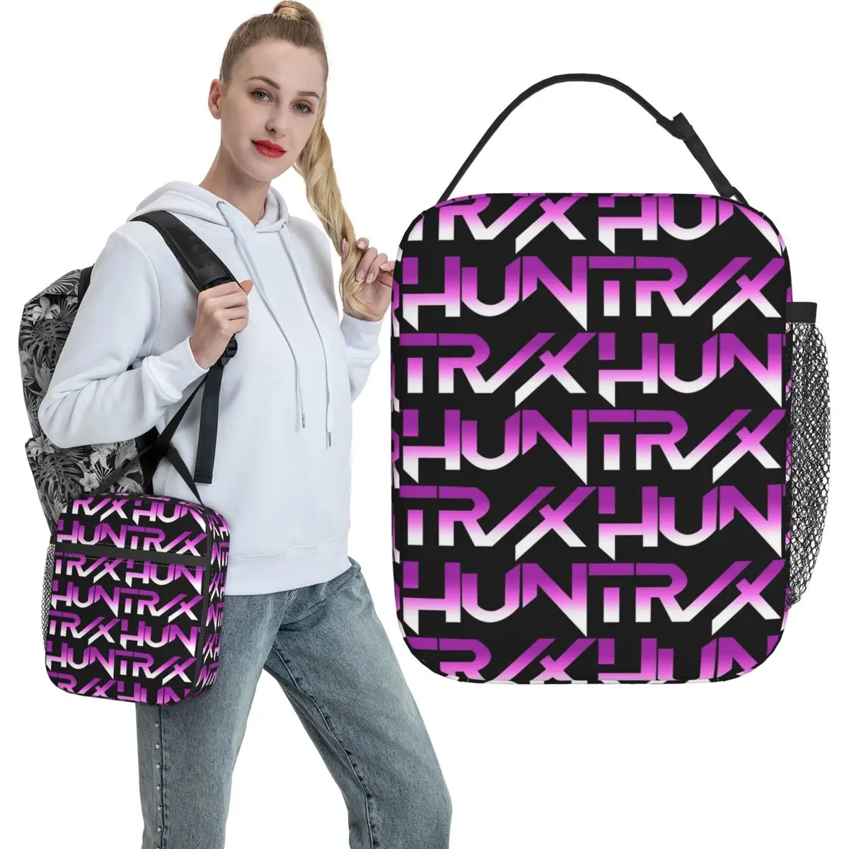 huntrix-demonio-cacador-kpop-roxo-log-almoco-saco-engracado-lancheira-piquenique-portatil-tote-sacos-de-comida-unisex-oxford-impressao-saco-termico