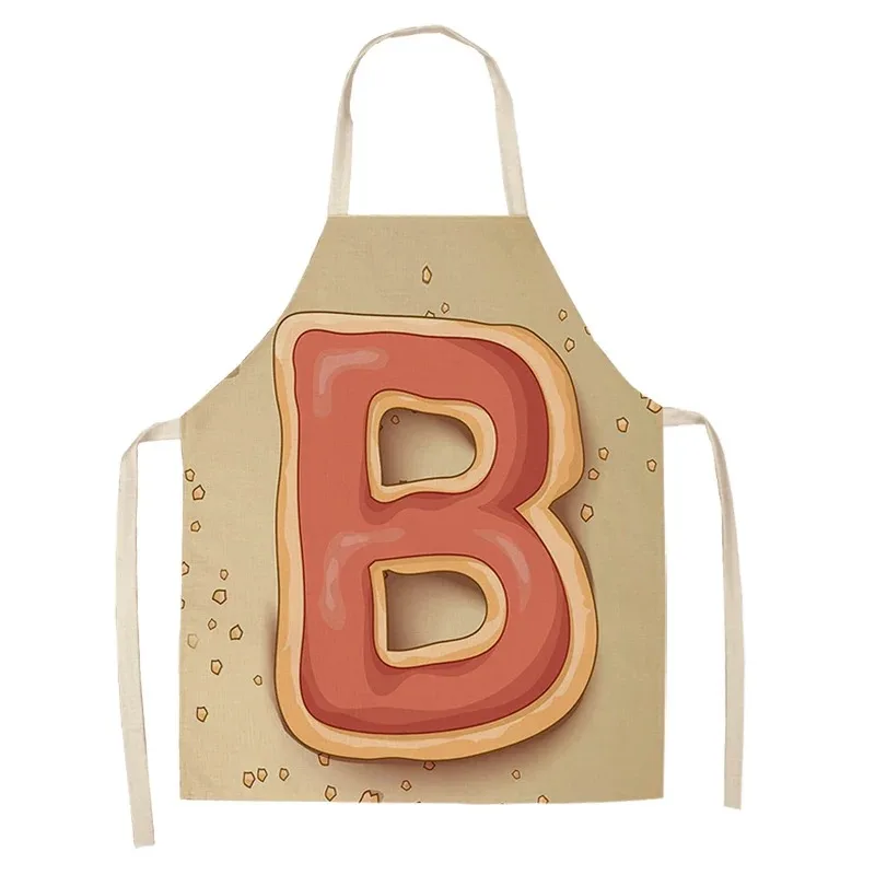 Letter Pattern Kitchen Apron Sleeveless Cotton Linen Kids Aprons For Cooking Baking bbq Home Cleaning Tools 55x68cm