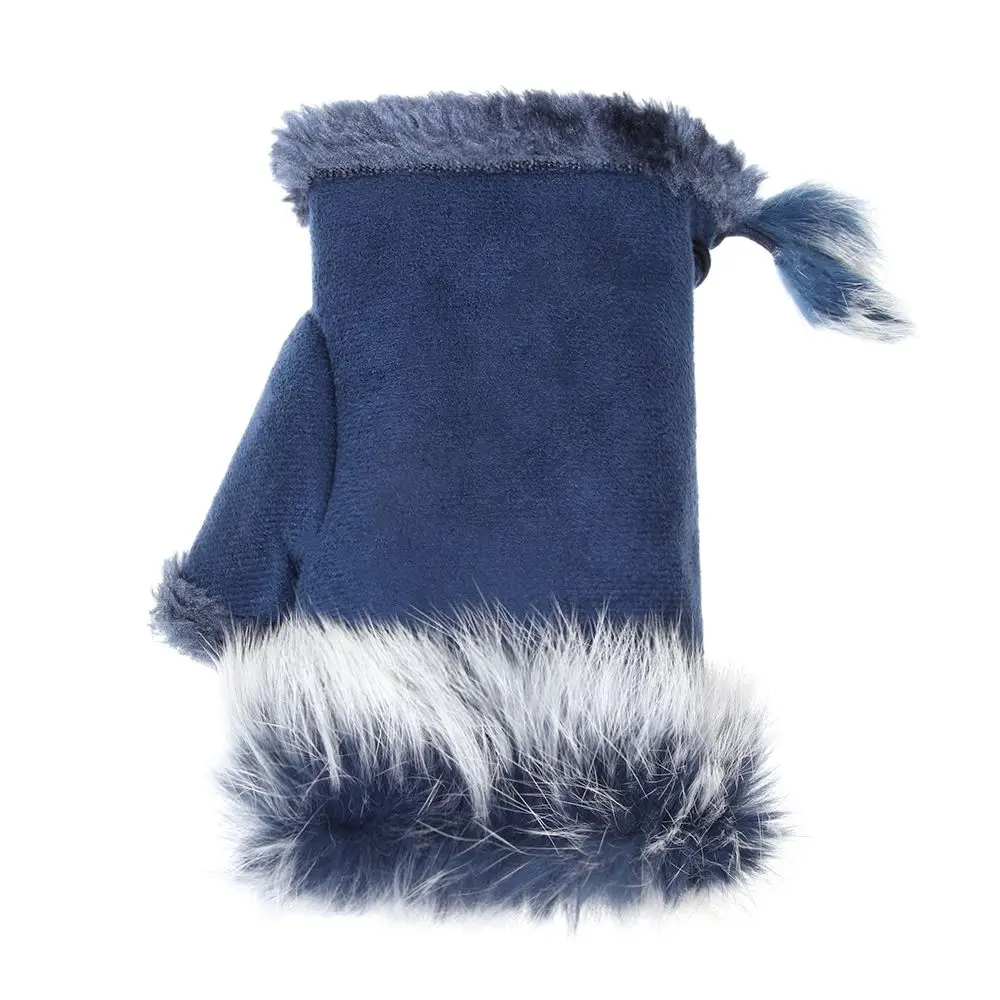 

Модные замшевые перчатки из кроличьей шерсти, теплые мягкие варежки без пальцев, утепленные ветрозащитные перчатки для женщин и девочек